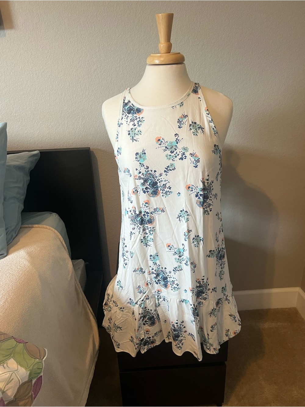 a.n.a White Floral Ruffle-Hem Dress with Blue Accents